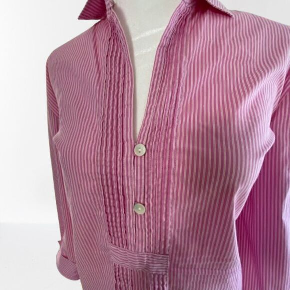 Lightweight Narrow Striped Tunic Blouse in Preppy Pink Size: L - Picture 3 of 8